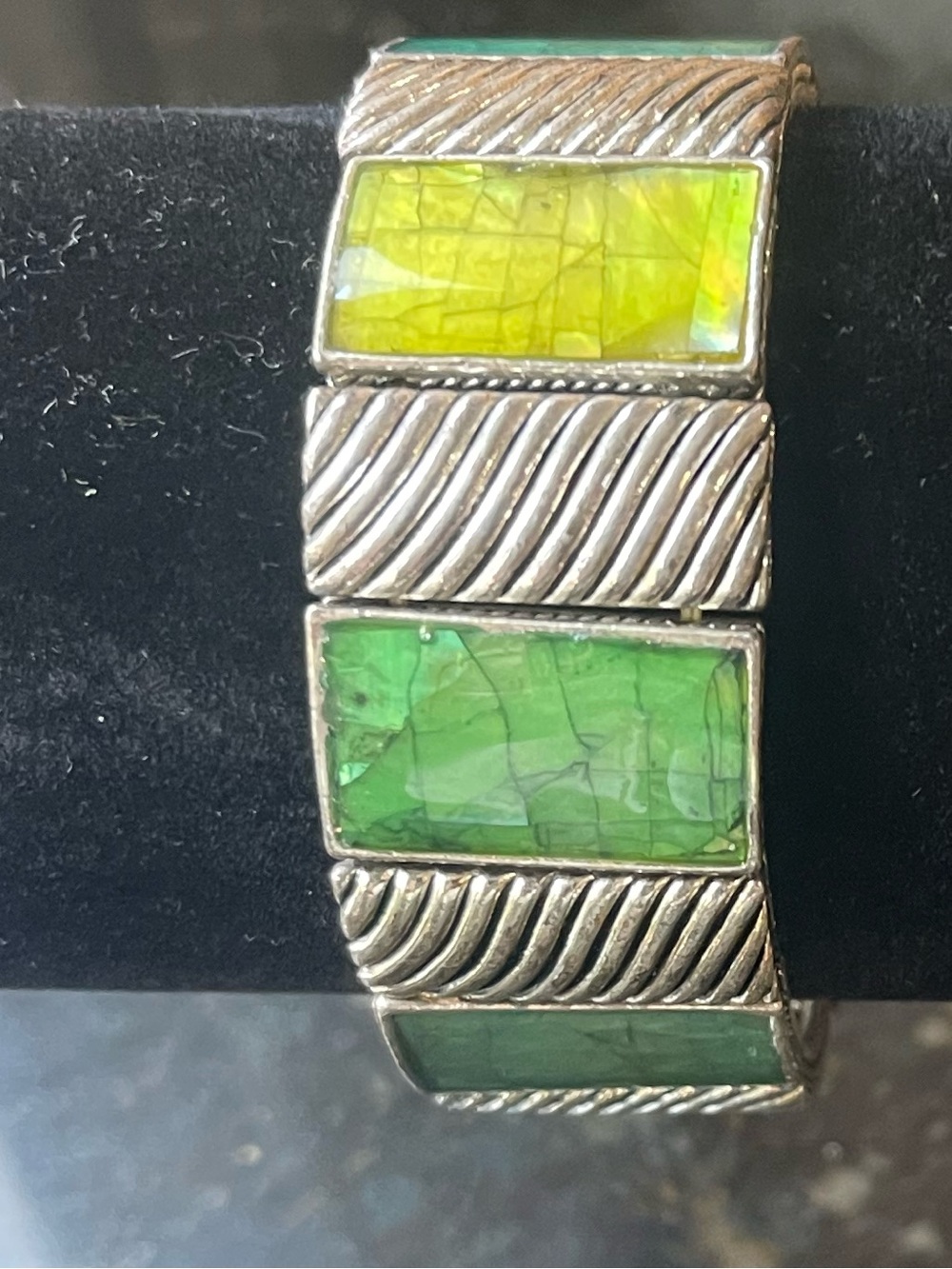 Gucci Multicolor Rectangular Stone Stretch Bracelet - Green, Yellow, Aqua